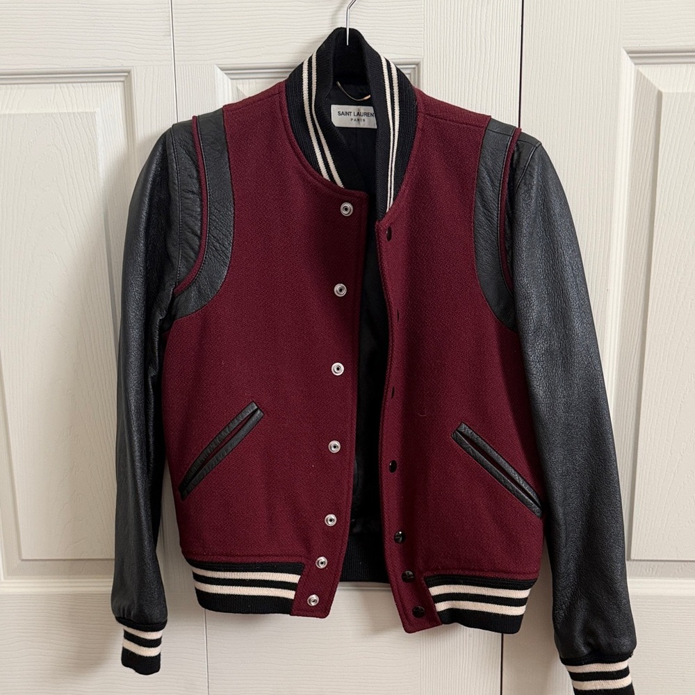 Saint Laurent Maroon and Black Bomber Jacket